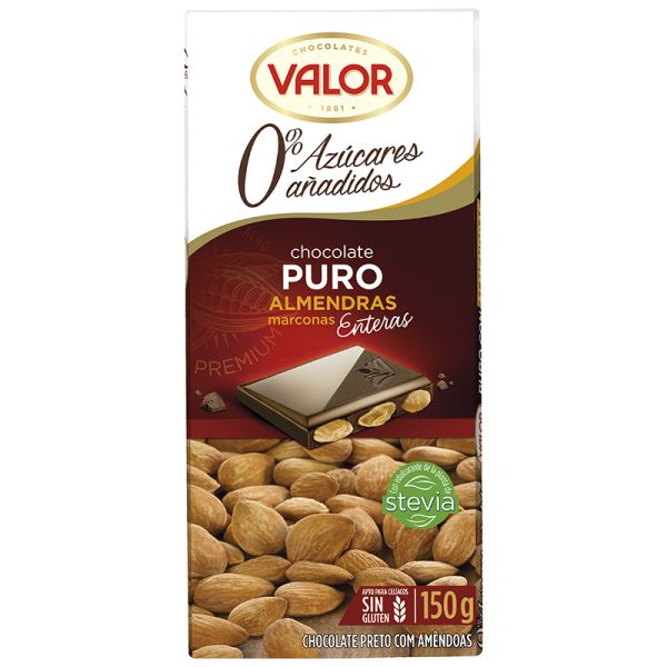 Pure chocolate with almonds Valor no added sugar 150 g tablet