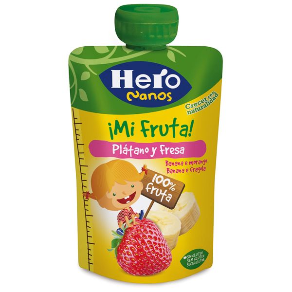 Sachet of banana and strawberry Hero Nanos 100 g bag