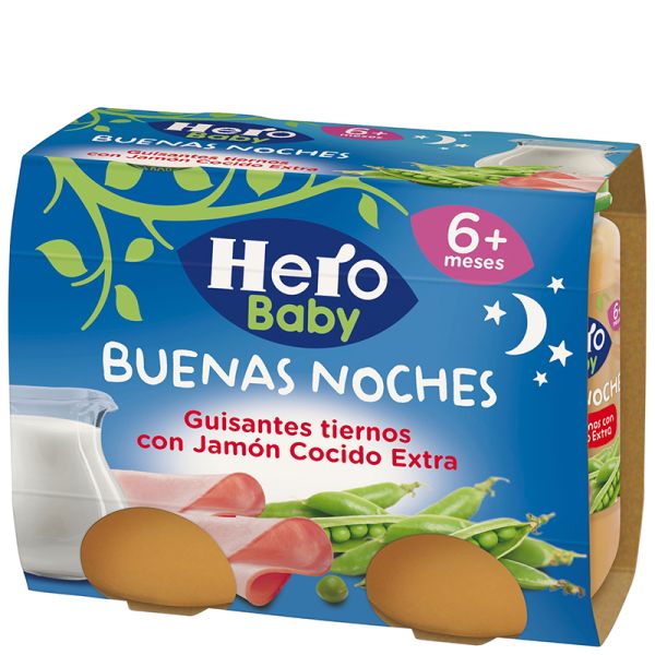 Jar of tender peas with ham Hero Baby goodnight pack 2x190 g