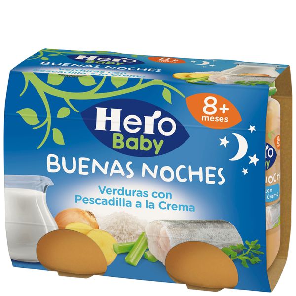 Jar of vegetables with whiting in creamy sauce Hero Baby goodnight pack 2x190 g