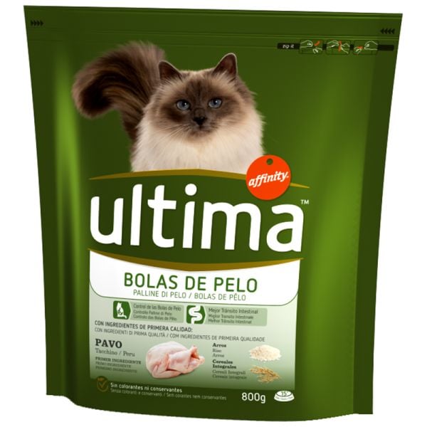 Cat food hairball control Ultima adult 750 g bag