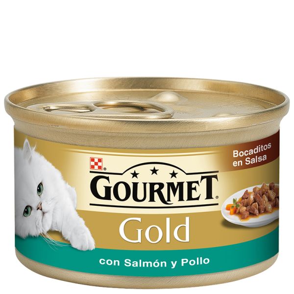 Cat food Gourmet gold salmon/chicken snacks with sauce 85 g tin