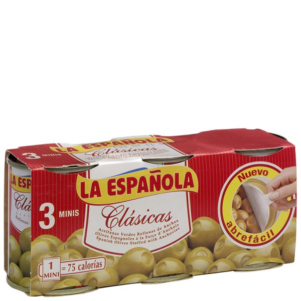 Green olives stuffed with anchovies La Española 3x50 g tin