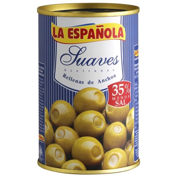 Green olives stuffed with anchovies La Española soft 130 g tin