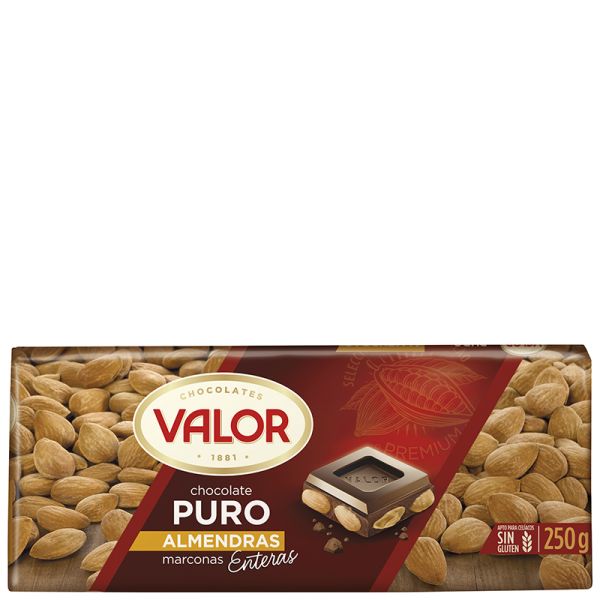 Pure chocolate with almonds Valor 250 g tablet