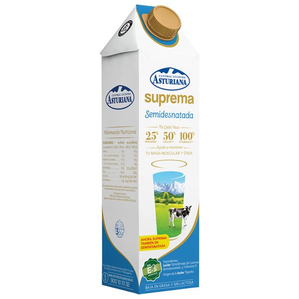 Central Lechera Asturiana Semi-Skimmed Ultra-filtered milk Suprema 1 l brik
