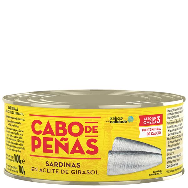 Cabo de Peñas Sardines in sunflower oil 700 g tin