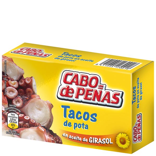 Squid (pota) cubes in sunflower oil Cabo de Peñas 65 g tin