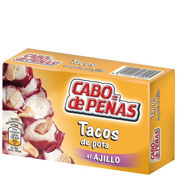 Squid (pota) cubes with garlic Cabo de Peñas 65 g tin