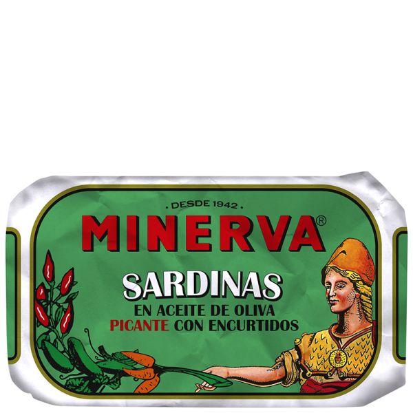 Minerva Sardines in spicy olive oil with pickles 120 g tin