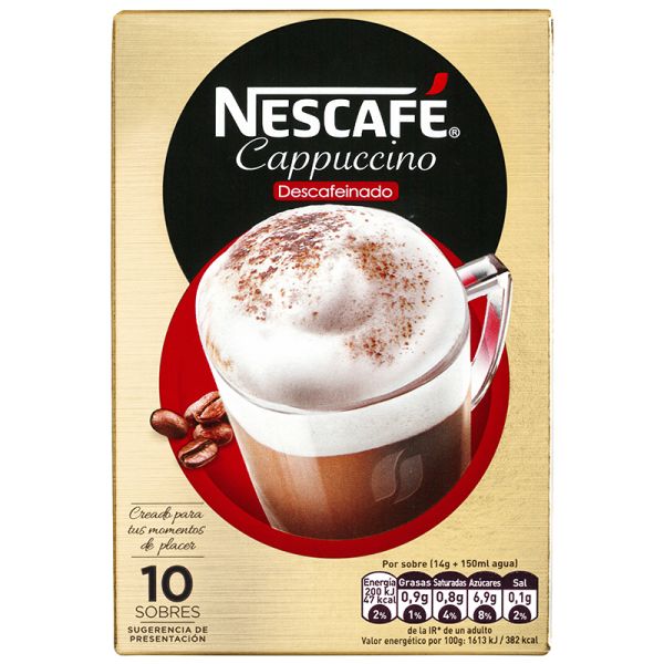 Cappuccino decaffeinated instant coffee Nescafé box 10 envelopes