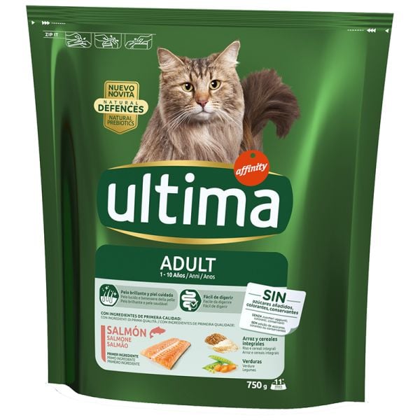 Ultima Cat food with salmon high nutrition for adult cats 750 g bag