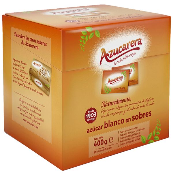 White sugar sachets Azucarera 50x8g pack