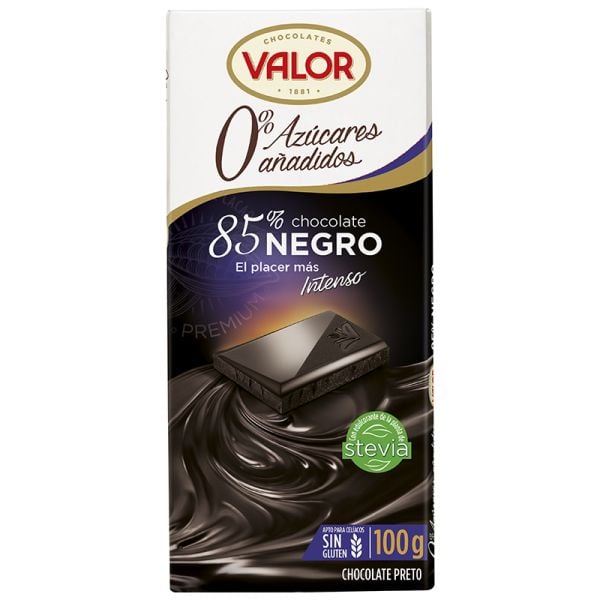 Dark chocolate 85% cocoa Valor no added sugars 100 g tablet
