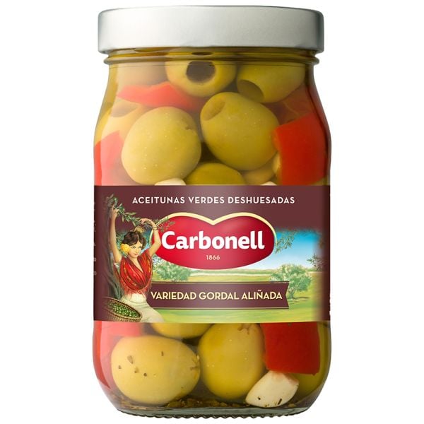 Pitted green Gordal olives Carbonell 350 g jar