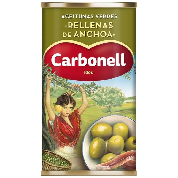 Green olives stuffed with anchovies Carbonell 150 g tin