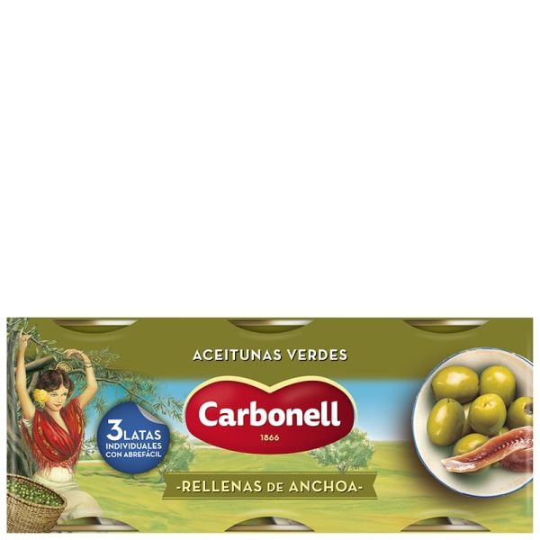 Green olives stuffed with anchovies Carbonell 3x50 g tin
