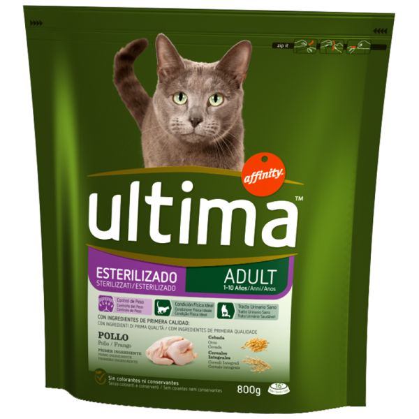 Spayed cat food with chicken and barley Ultima 800 g bag