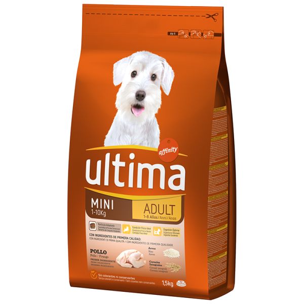 Mini dog food rich in chicken and rice Ultima adult 1.5 kg bag