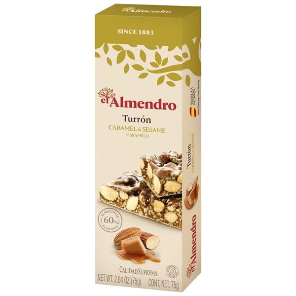 Crunchy almond caramel turron with sesame seeds El Almendro 75 g