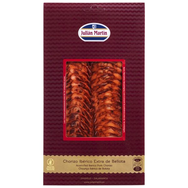 Sliced acorn-fed Iberico pork chorizo Julián Martín 100 g package