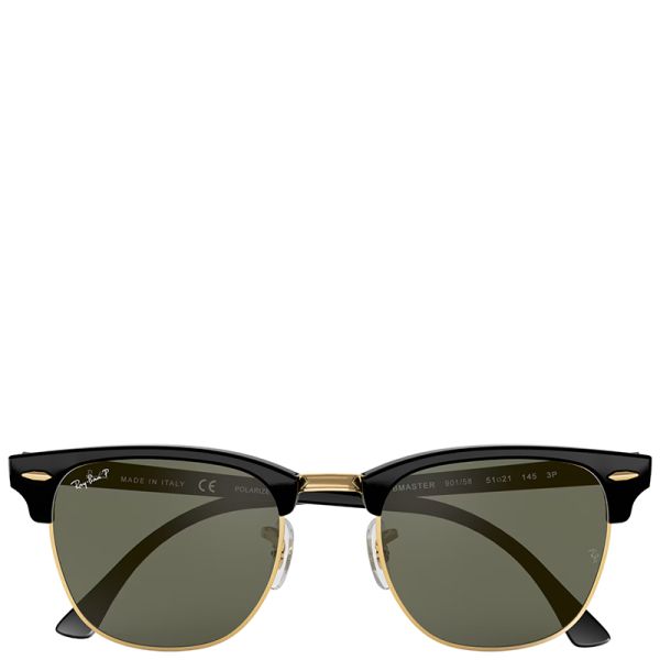 Ray-Ban Clubmaster Classic black on gold frame green lenses 51-21 Polarized sunglasses