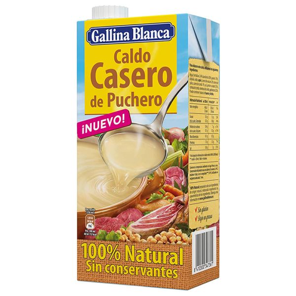 Homemade style Puchero stew broth Gallina Blanca 100% natural gluten free pack 2x1 l brik