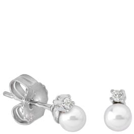 Majorica Cies Short earrings in rhodium-plated silver with 4 mm round white pearl and zirconia