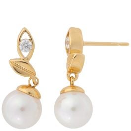 Majorica Selene Leaf Earrings with Pearl 8mm and Golden Zirconia
