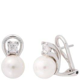Majorica Selene 8mm Pearl and Zirconia spike omega closure earrings