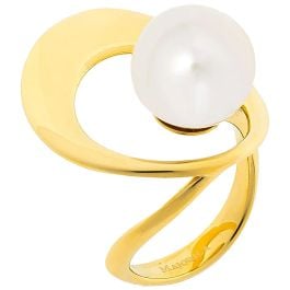 Majorica Petra 12 mm white pearl golden ring size 15