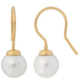 Majorica Nuada 9mm white pearl short golden earrings