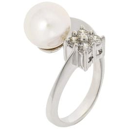 Majorica Selene 9 mm white pearl and zirconia ring size 13-15
