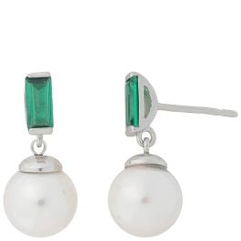 Majorica Selene 8mm Pearl and Emerald Green Zirconia earrings