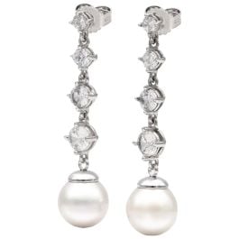 Majorica Éclat rhodium-plated silver with 8mm pearl and zirconia long earrings