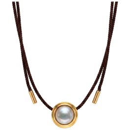 Majorica Gold-plated silver pendant with 14 mm oval pearl brown necklace