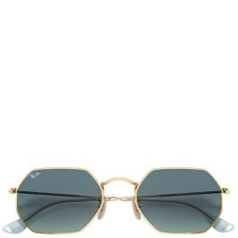Ray-Ban Octagonal Classic arista gold frame blue lenses 53-21 sunglasses